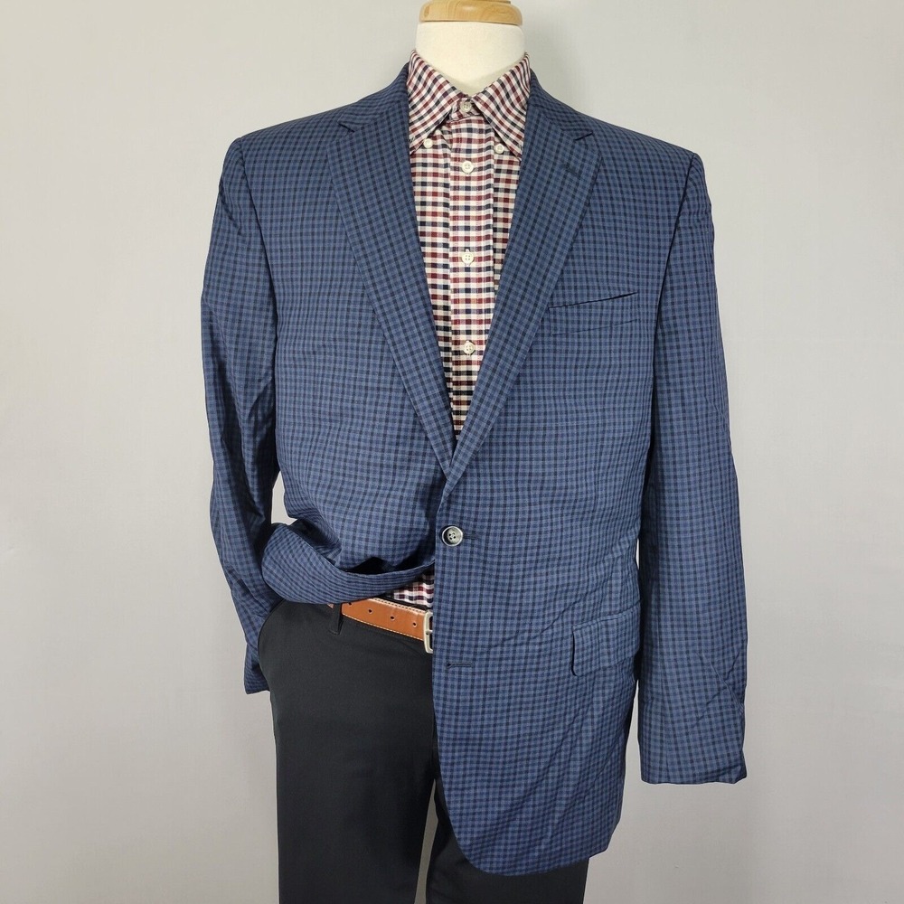 Daniel Cremieux Men's Sport Coat Blazer Two Button Navy Checked Loro Piana Sz 44